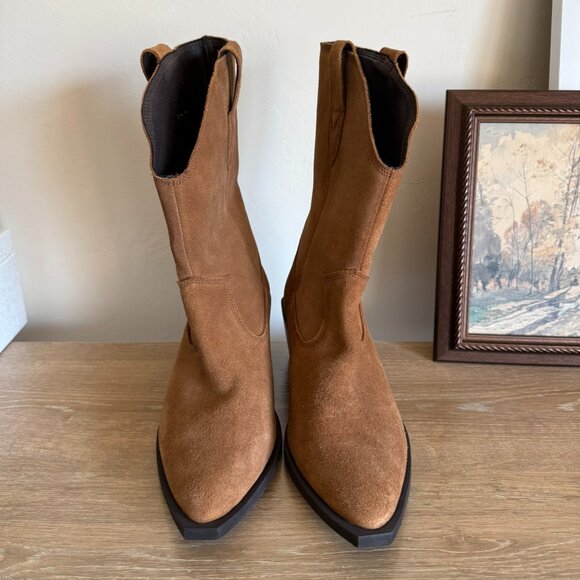 New! Bianco Camel Mona Suede Leather Cowboy Boots 38 - Picture 3 of 8